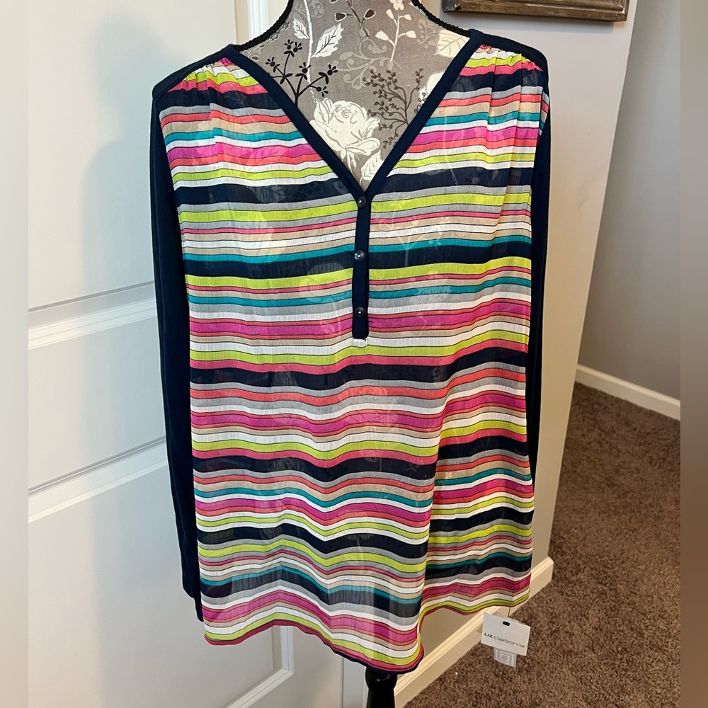 Liz Claiborne Pink and Yellow Button-front Top